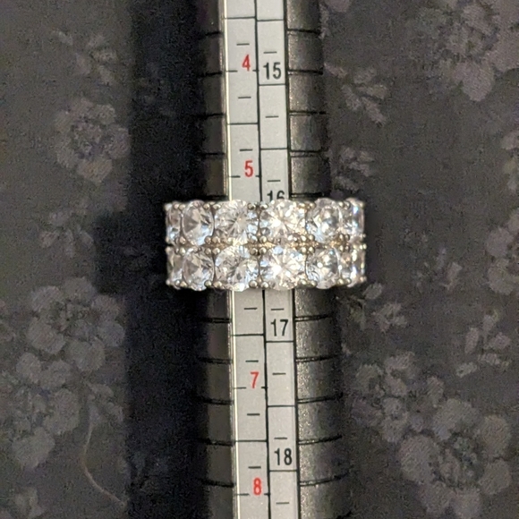 Trendy 925 Solid Sterling Silver Double Row CZ Tennis Ring - Picture 7 of 7